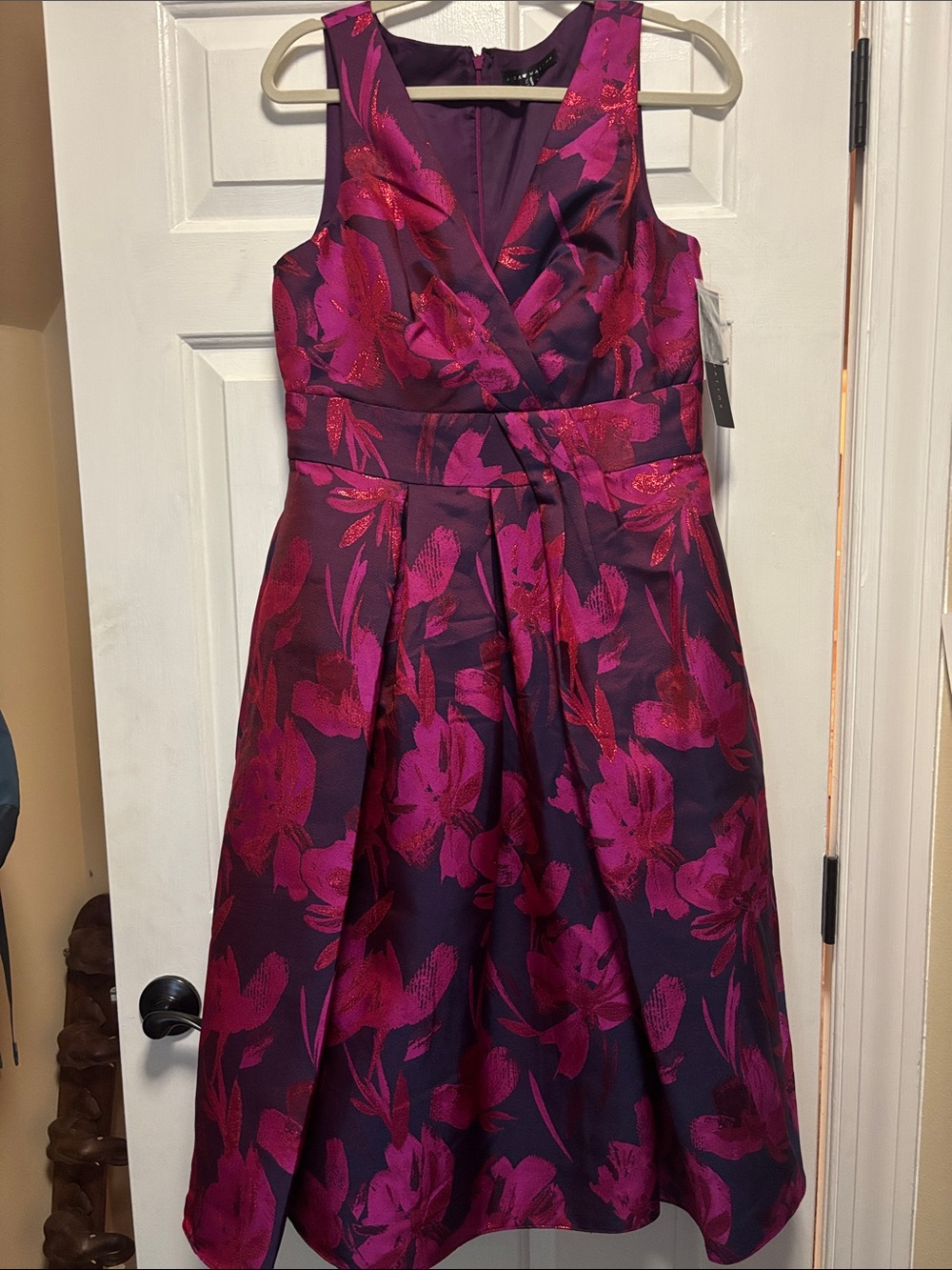 Sleeveless Floral Midi Dress in Magenta and Deep Purple